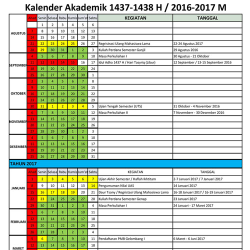 Kalender Akademik TA.1437-1438 H / 2016-2017 M