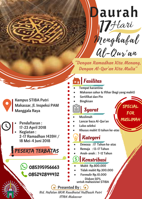 UKM Raudhatul Huffazh Putri Buka Pendaftaran Daurah 17 Hari Menghafal Alquran