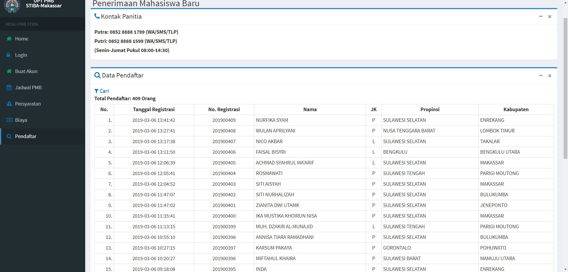 Pendaftaran Maba STIBA Dibuka, Hari Pertama 302 Calon Pendaftar Buat Akun