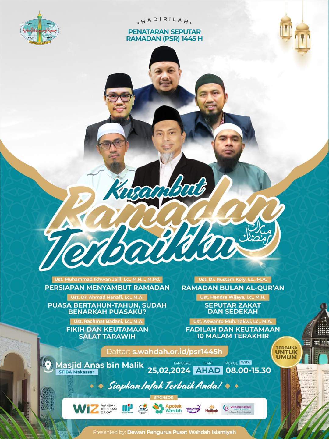 Ketua dan Dosen STIBA Makassar Narasumber Pesantren Ramadan 1445, Digelar Pagi Ini di Masjid Anas bin Malik